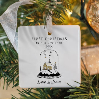 Modern Handgetekende Eerste Kerstmis in Nieuw Thui Keramisch Ornament