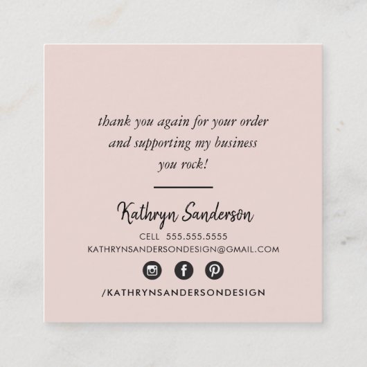 MODERN HANDLETTERED bedankt trendy blush roze zwar Vierkante Visitekaartje (Achterkant)