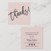 MODERN HANDLETTERED bedankt trendy blush roze zwar Vierkante Visitekaartje (Voorkant / Achterkant)
