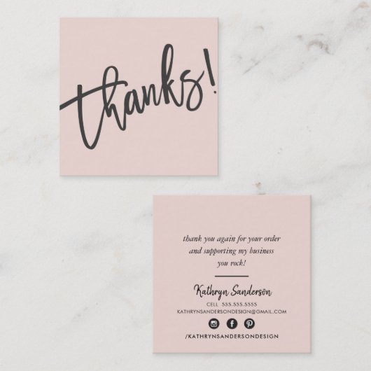 MODERN HANDLETTERED bedankt trendy blush roze zwar Vierkante Visitekaartje (Voorkant / Achterkant)