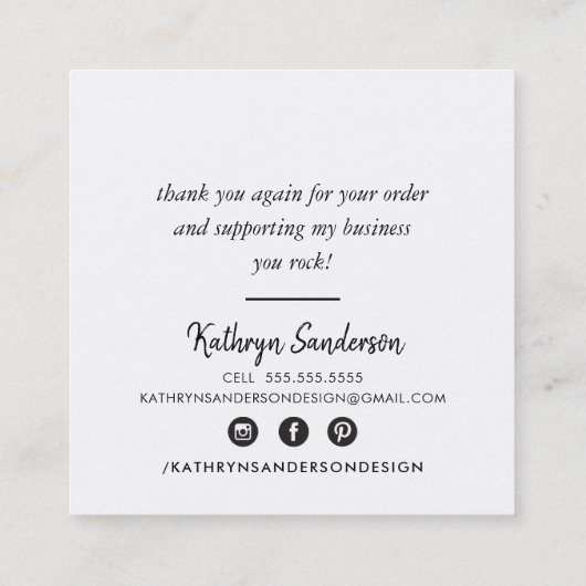 MODERN HANDLETTERED bedankt zilveren glitter grijs Vierkante Visitekaartje (Achterkant)