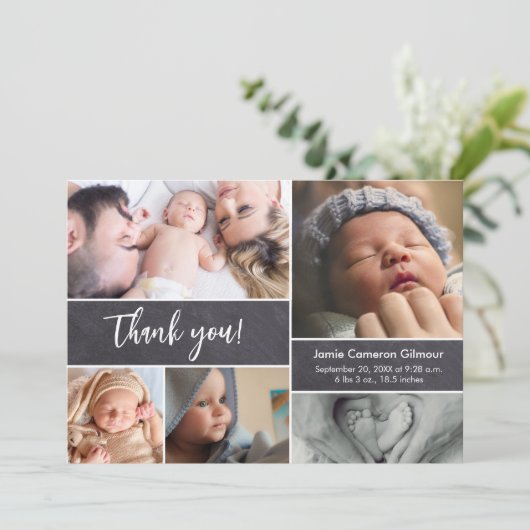 Modern Handlettered Photo Collage Baby shower Bedankkaart (Staand voorkant)
