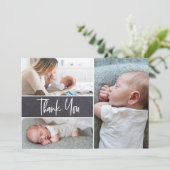 Modern Handlettering 3 foto's Baby shower Bedankkaart (Staand voorkant)