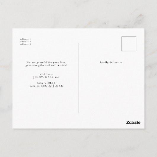 Modern Handlettering - Aangepast Baby shower foto Briefkaart (Achterkant)