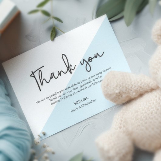 Modern Handlettering Baby shower Blauw bedankt Kaart