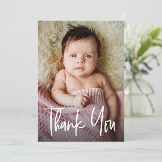 Modern Handlettering Custom Baby Girl Shower Photo Bedankkaart (Staand voorkant)