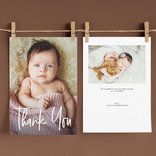 Modern Handlettering Girl Photos Baby Shower Bedankkaart
