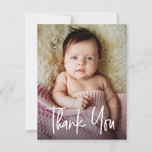 Modern Handlettering Girl Photos Baby Shower  Bedankkaart (Voorkant)