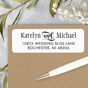 Modern Handlettering Huwelijksadres voor Koppel Etiket