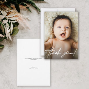 Modern Handlettering Script Baby shower Foto Bedankkaart