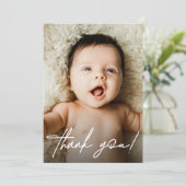 Modern Handlettering Script Baby shower Foto Bedankkaart (Staand voorkant)