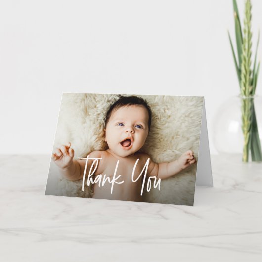 Modern Handlettering script Horizontale Baby Foto Bedankkaart (Voorkant)