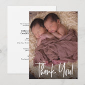 Modern Handlettering Twins Foto Baby shower Bedankkaart (Voorkant / Achterkant)