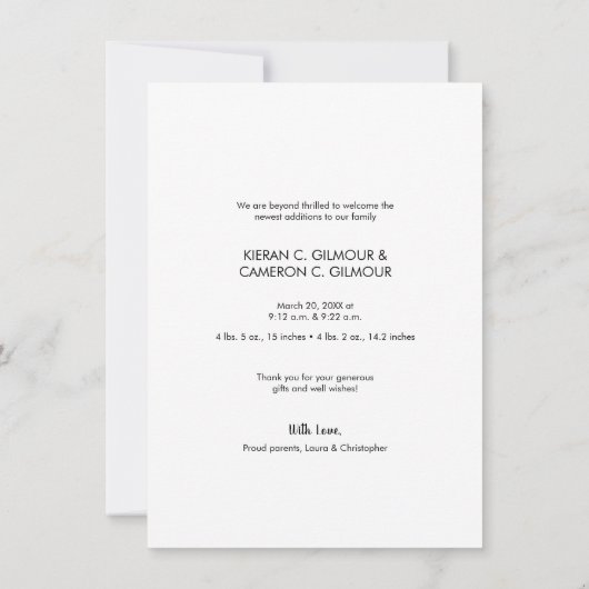 Modern Handlettering Twins Foto Baby shower Bedankkaart (Achterkant)