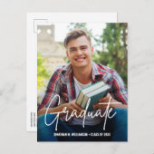 Modern handletterscript Afstuderen aangepaste foto Aankondigingskaart (Voorkant / Achterkant)
