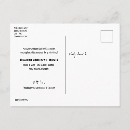 Modern handletterscript Afstuderen aangepaste foto Aankondigingskaart (Achterkant)