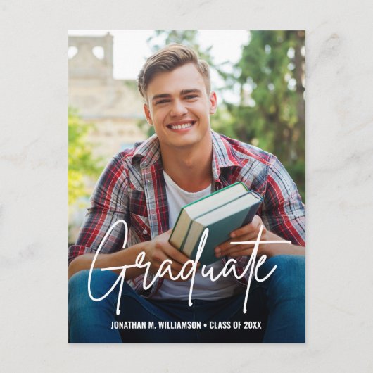 Modern handletterscript Afstuderen aangepaste foto Aankondigingskaart (Voorkant)