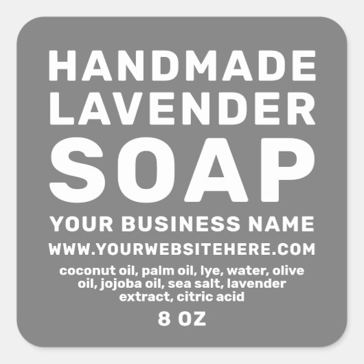 Modern Handmade Lavender Soap Dark Grey Vierkante Sticker (Voorkant)