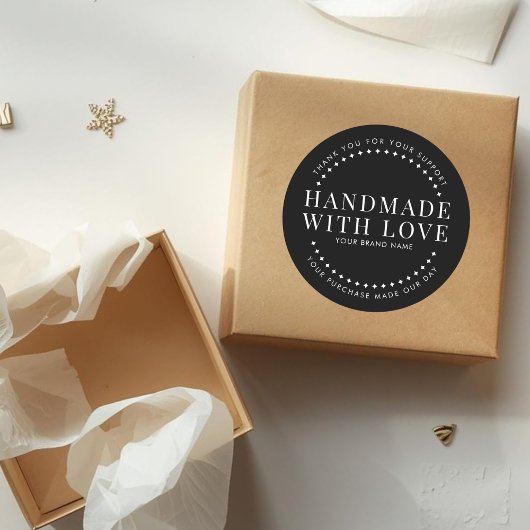 Modern handmade with love black thank you ronde sticker