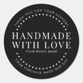 Modern handmade with love black thank you ronde sticker (Voorkant)