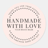 Modern handmade with love blush pink thank you ronde sticker (Voorkant)