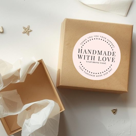 Modern handmade with love blush pink thank you ronde sticker