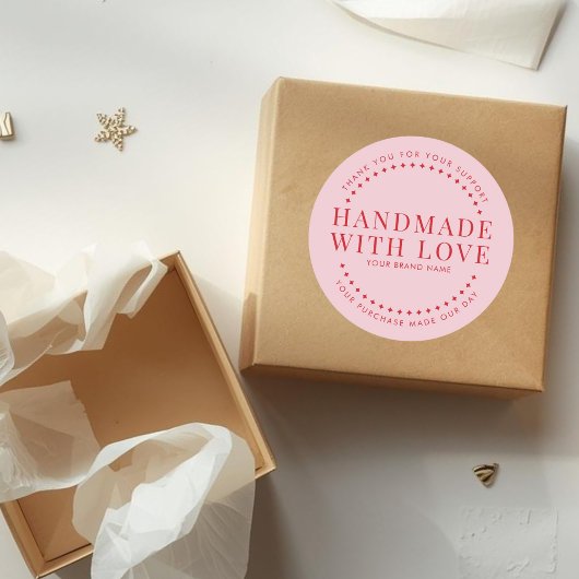 Modern handmade with love pink thank you ronde sticker