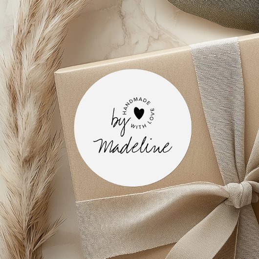 Modern Handmade with Love Script Heart Ronde Sticker