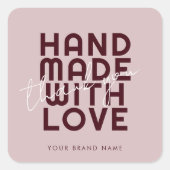 Modern handmade with love thank you vierkante sticker (Voorkant)
