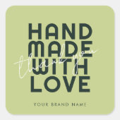 Modern handmade with love thank you vierkante sticker (Voorkant)