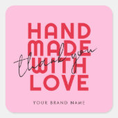 Modern handmade with love thank you vierkante sticker (Voorkant)