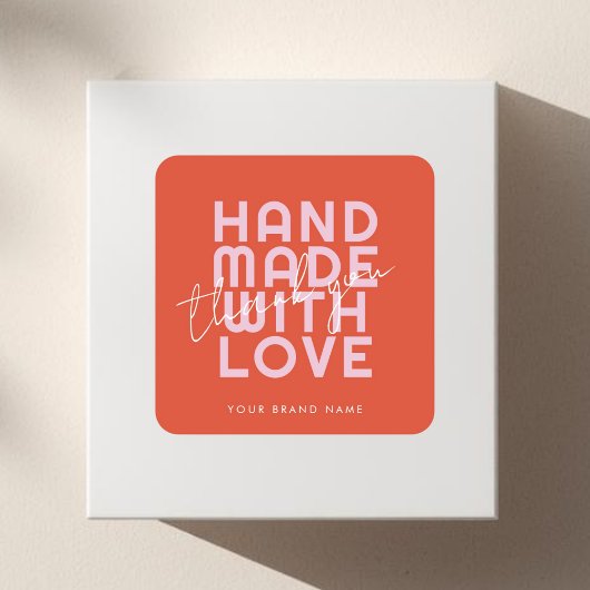 Modern handmade with love thank you vierkante sticker