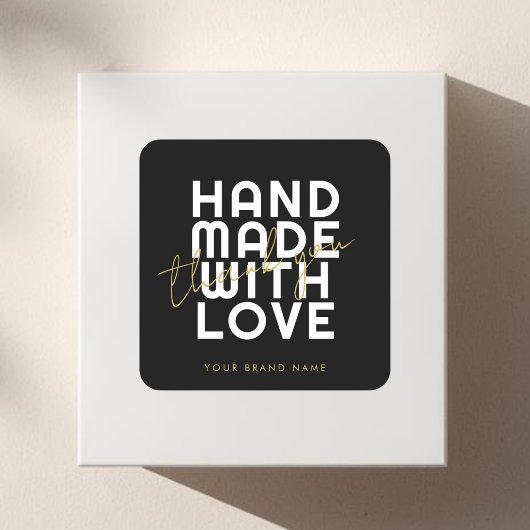 Modern handmade with love thank you vierkante sticker