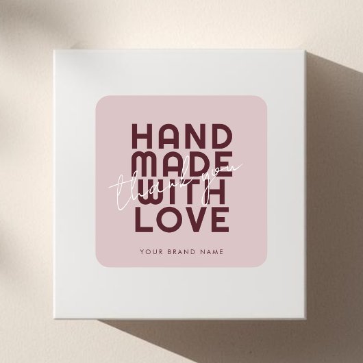 Modern handmade with love thank you vierkante sticker