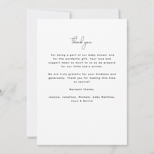 Modern handschrift 9 Foto Baby shower Dank u Bedankkaart (Achterkant)