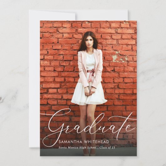 Modern handschrift Afstuderen met witte foto Aankondiging (Voorkant)