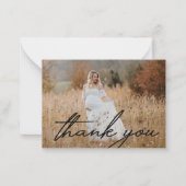 modern handschrift bedankt je baby shower foto notitiekaartje (Voorkant)