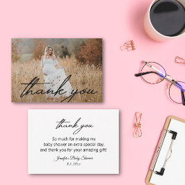 modern handschrift bedankt je baby shower foto notitiekaartje