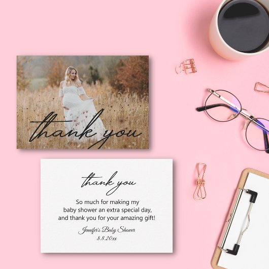 modern handschrift bedankt je baby shower foto notitiekaartje