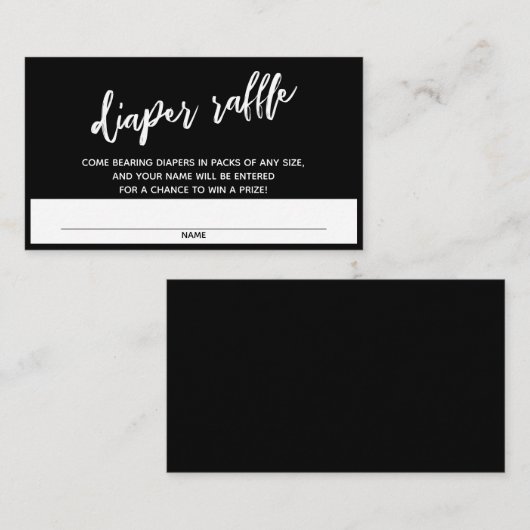 Modern handschrift Black Diaper Raffle Ticket Informatiekaartje (Voorkant / Achterkant)