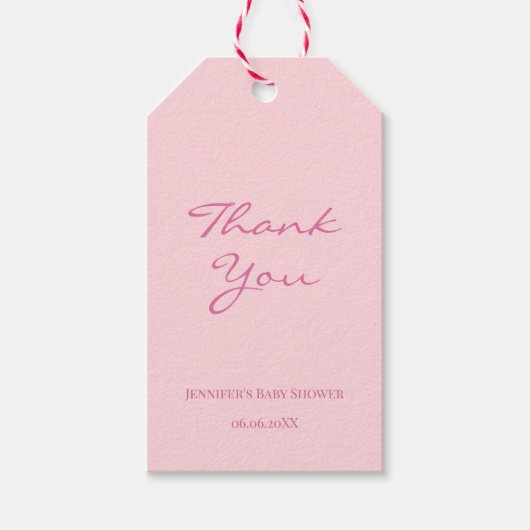 Modern handschrift dank u tekst blush roze chic cadeaulabel (Voorkant)