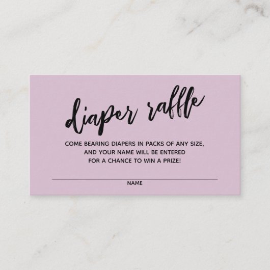 Modern handschrift diaper Raffle Ticket Mauve Pink Informatiekaartje (Voorkant)