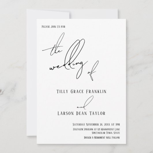 Modern Handschrift Eenvoudig "The Wedding of White Kaart (Voorkant)