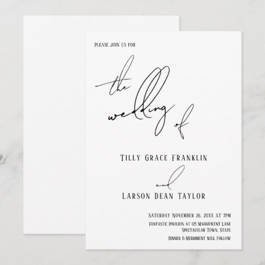 Modern Handschrift Eenvoudig "The Wedding of White Kaart (Voorkant / Achterkant)