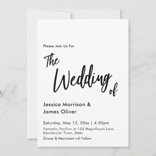 Modern handschrift Eenvoudige huwelijksuitnodiging Kaart (Voorkant)