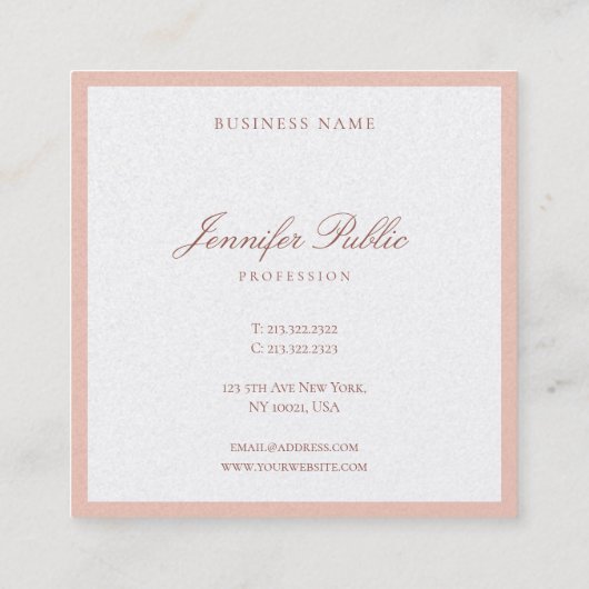 Modern Handschrift Elegante Sjabloon Pearl Finish Vierkante Visitekaartje (Achterkant)