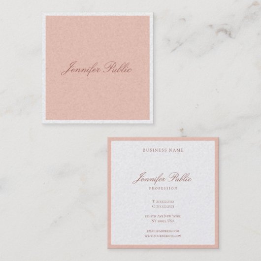 Modern Handschrift Elegante Sjabloon Pearl Finish Vierkante Visitekaartje (Voorkant / Achterkant)