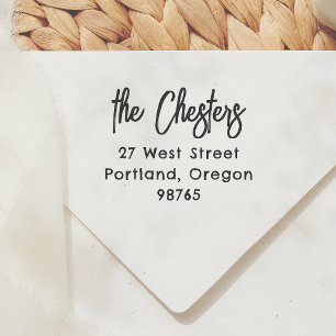 Modern handschrift familienaam retouradres rubberstempel