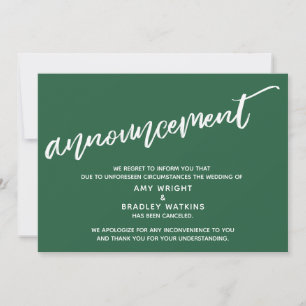 Modern handschrift geannuleerd bruiloft blad groen kaart