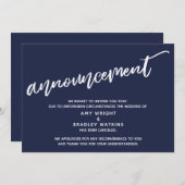 Modern handschrift geannuleerd bruiloft marine bla kaart (Voorkant / Achterkant)